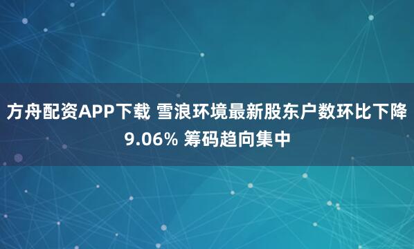 方舟配资APP下载 雪浪环境最新股东户数环比下降9.06% 筹码趋向集中
